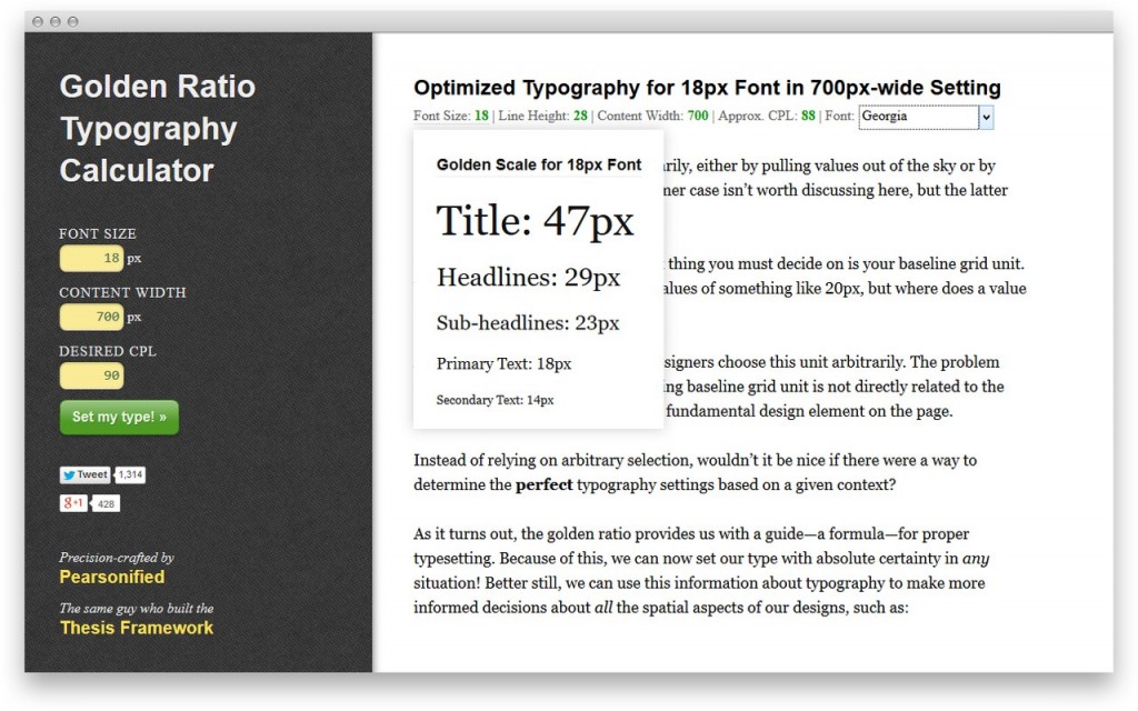 Golden Ratio Typography Calculator