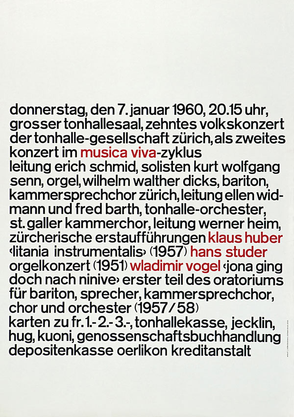 Плакат Musica Viva. Йозеф Мюллер-Брокманн, Швейцария, 1960